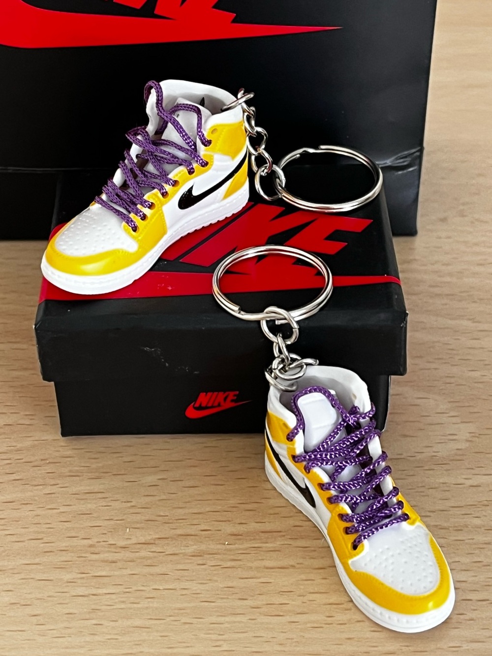 Pair 3D Miniature White Yellow Nike HiTop Fashion Sneaker Keychains BNIB Shopper